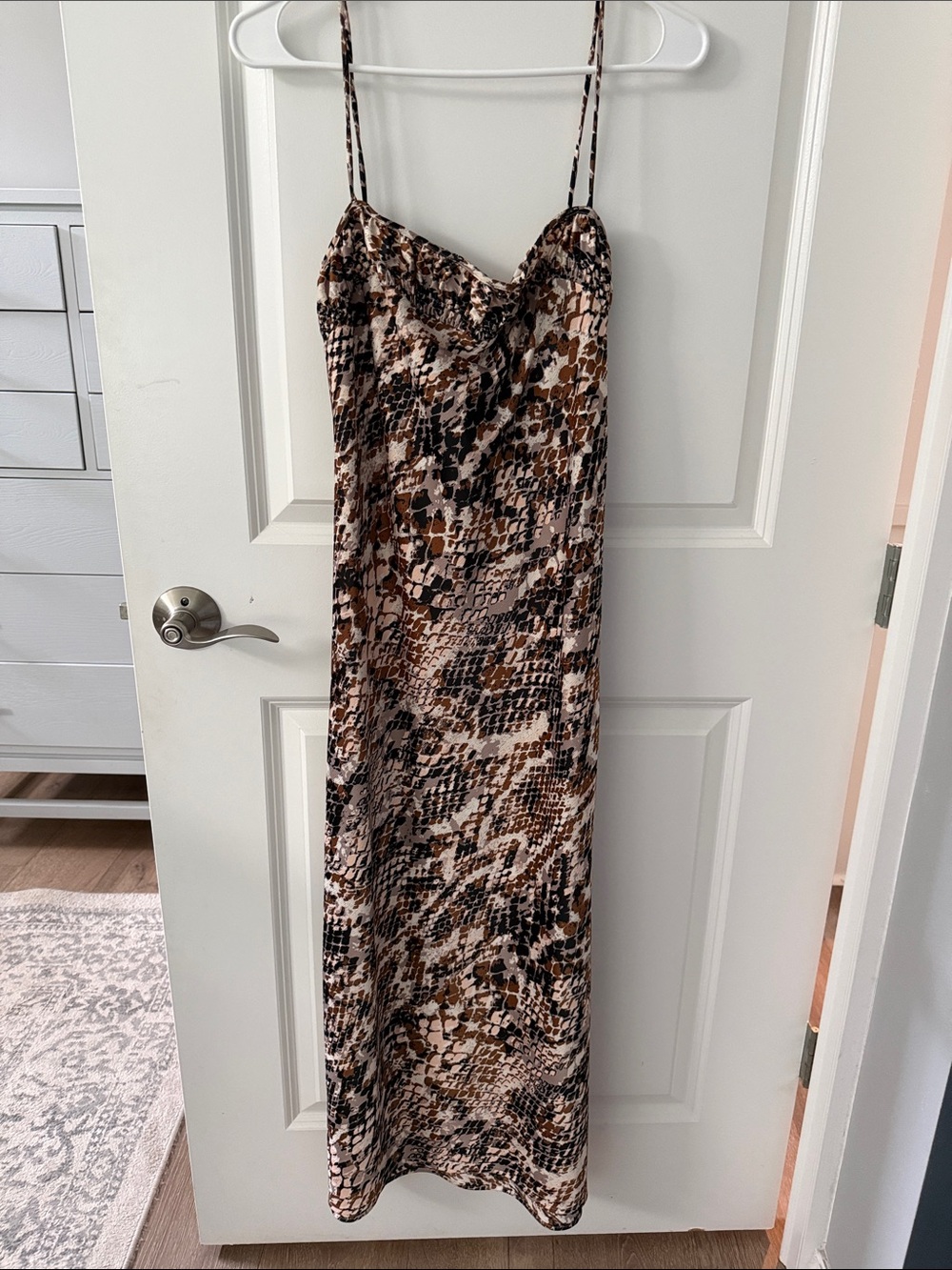 Anthropologie Brown and Black Animal-Print Slip Maxi Dress